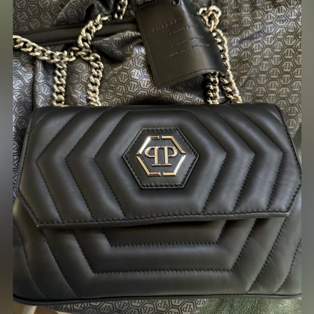 Philipp Plein Black Chevron Shoulder Bag